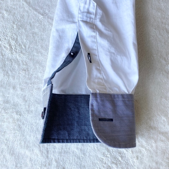 Carven Mens Button-Up Cotton Shirts Mens M White/Blue Striped cuffs - Picture 8 of 14